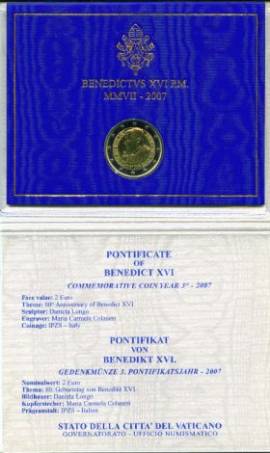 2 Euro Vatikan 2007 80. Geburtstag Benedikt - Bild vergr��ern 