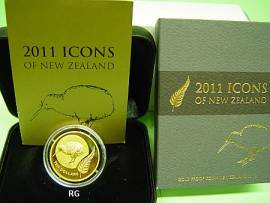 10 $ Neuseeland 2011 - Kiwi - Gold - Bild vergr��ern 