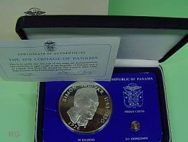 Panama 1976 - Set 20 Balboas und 2 1/2 Centesimos Simon Bolivar - ca. 4 oz fein, 925er Silber - PP - Bild vergr��ern 