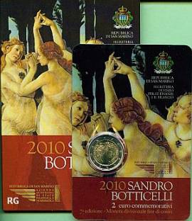 2 Euro San Marino 2010 - 500. Todestag Sandro Boticelli - im Folder - Bild vergr��ern 