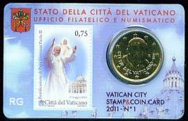 Vatikan 50 Cent 2011 - Coincard mit Briefmarke No. 1 - - Bild vergr��ern 
