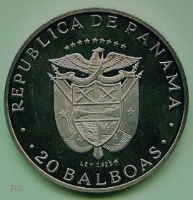 Panama 1974 - 20 Balboas Simon Bolivar - ca. 4 oz fein, 925er Silber - PP - Bild vergr��ern 