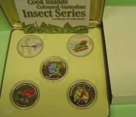 Cook Islands 5x 1 $ 2000 - Insekten - Proof (teilcoloriert) - Bild vergr��ern 