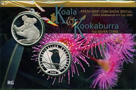 2x 1 Dollar 2009 - Koala und Kookaburra - Perth Mint Coin Show Special - stgl. im Blister - Bild vergr��ern 