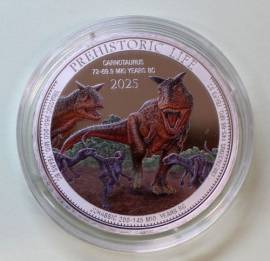 Kongo 20 France Prehistoric Life: Carnotaurus 2025 BU farbig coloriert - Bild vergr��ern 
