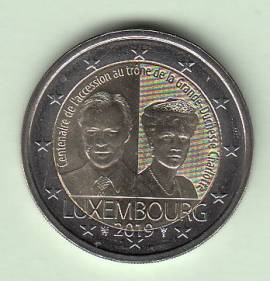 2 Euro Luxemburg 2019 Thronbesteigung Gro�herzogin Charlotte M�nzzeichen L�we bfr.  - Bild vergr��ern 
