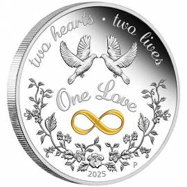 Australien 1 Dollar 2025 One Love - Hochzeitsmünze PP teilvergoldet