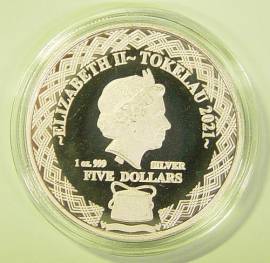 Tokelau 5 Dollar Great Horned Owl / Uhu 2021 1 oz BU - Bild vergrern 