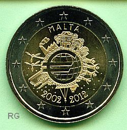 2 € Malta 2012 - 10 Jahre Euro Bargeld - bfr.
